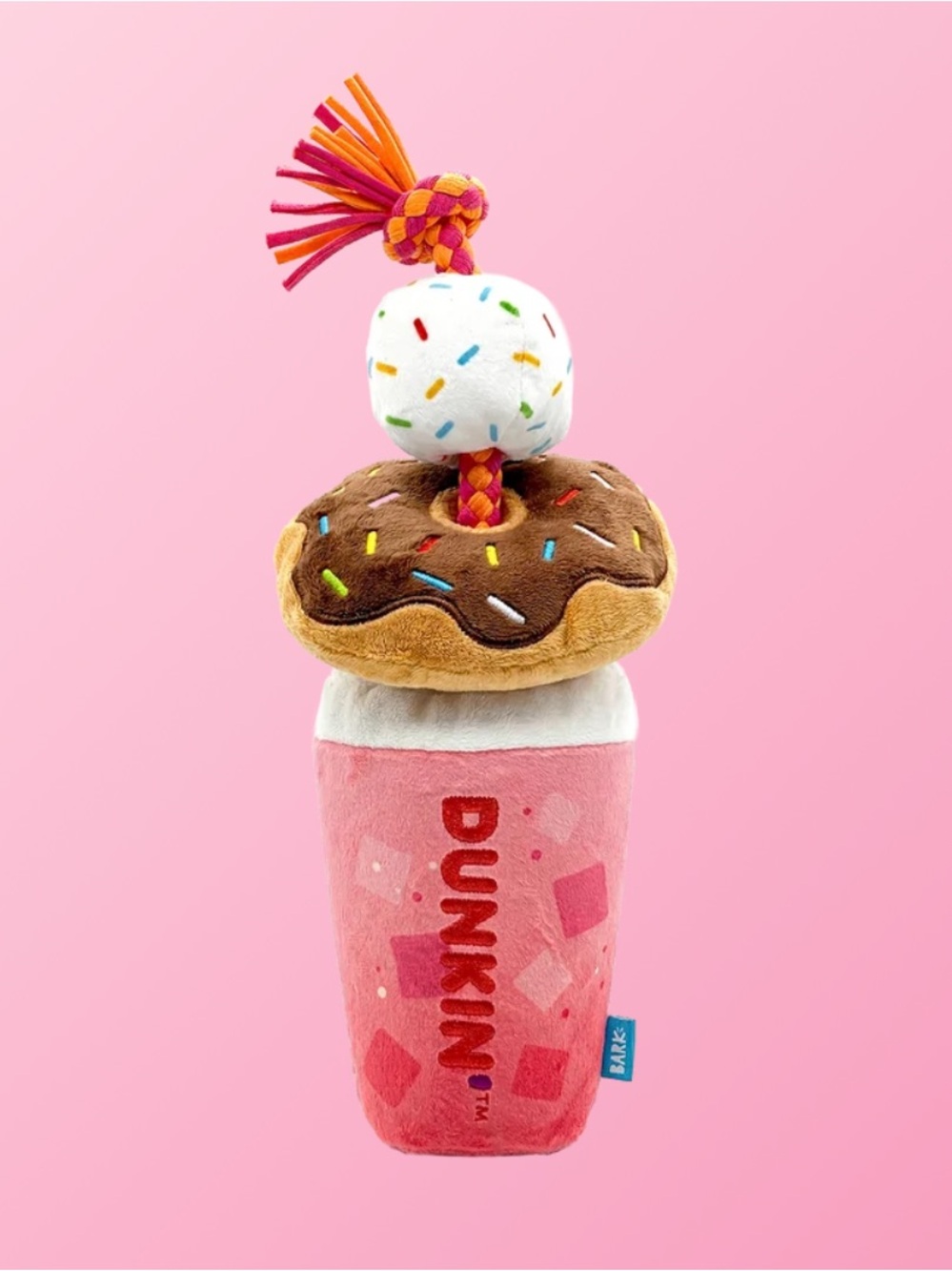 Dunkin x Barkbox Strawberry Dragonfruit Refresher & Donuts Plush Tug Dog
Toy